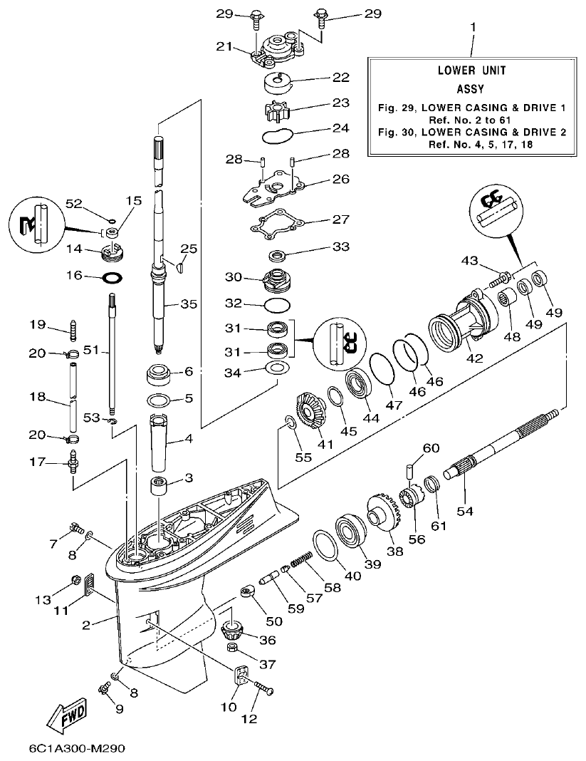 Yamaha F40H, F50H, F60F LOWER CASING & DRIVE 1 parts diagram